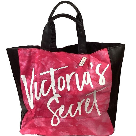 Victoria’s Secret Tote -Pink/Black -Large -Tie-Dye Two-Tone Pink -Spellout- NWT! - Picture 1 of 10